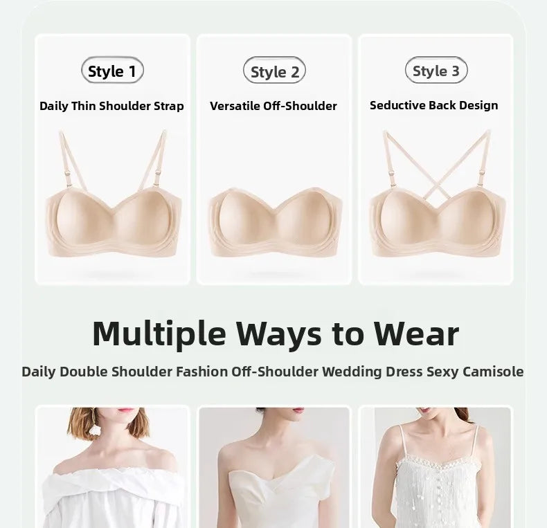 Wireless Anti-Slip Transparent Strap Bra for Women Underwear Wedding Dress Special Use Prevent Exposure Wrap Chest Summer