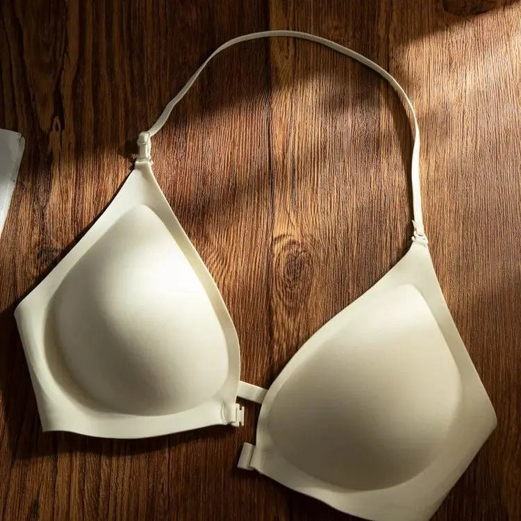 Halter Neck Backless Bra – Thin Strap Side Gathering Summer Lingerie