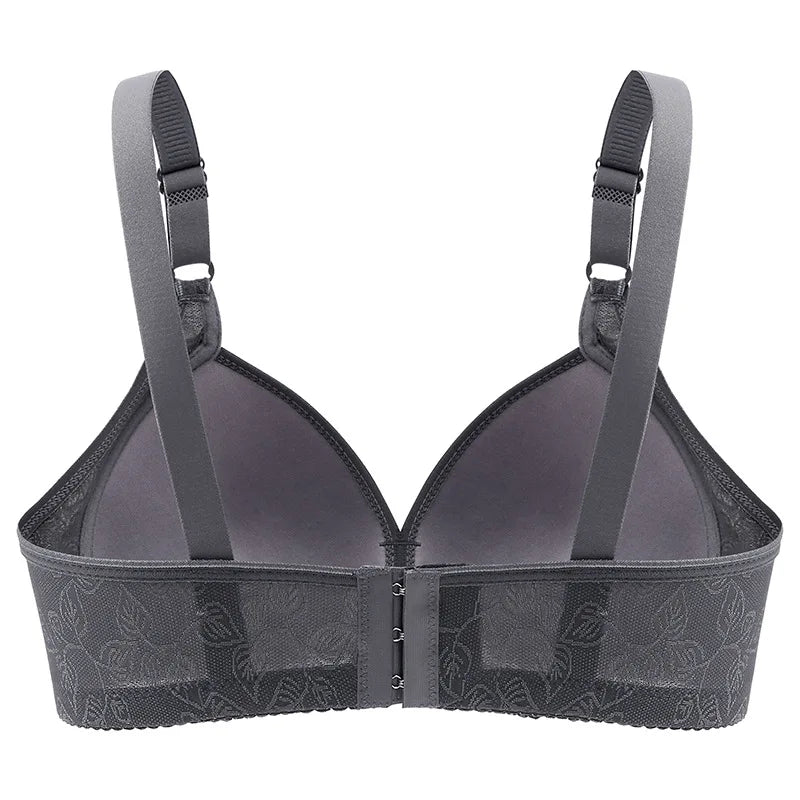 Gray bra with adjustable straps on a white background