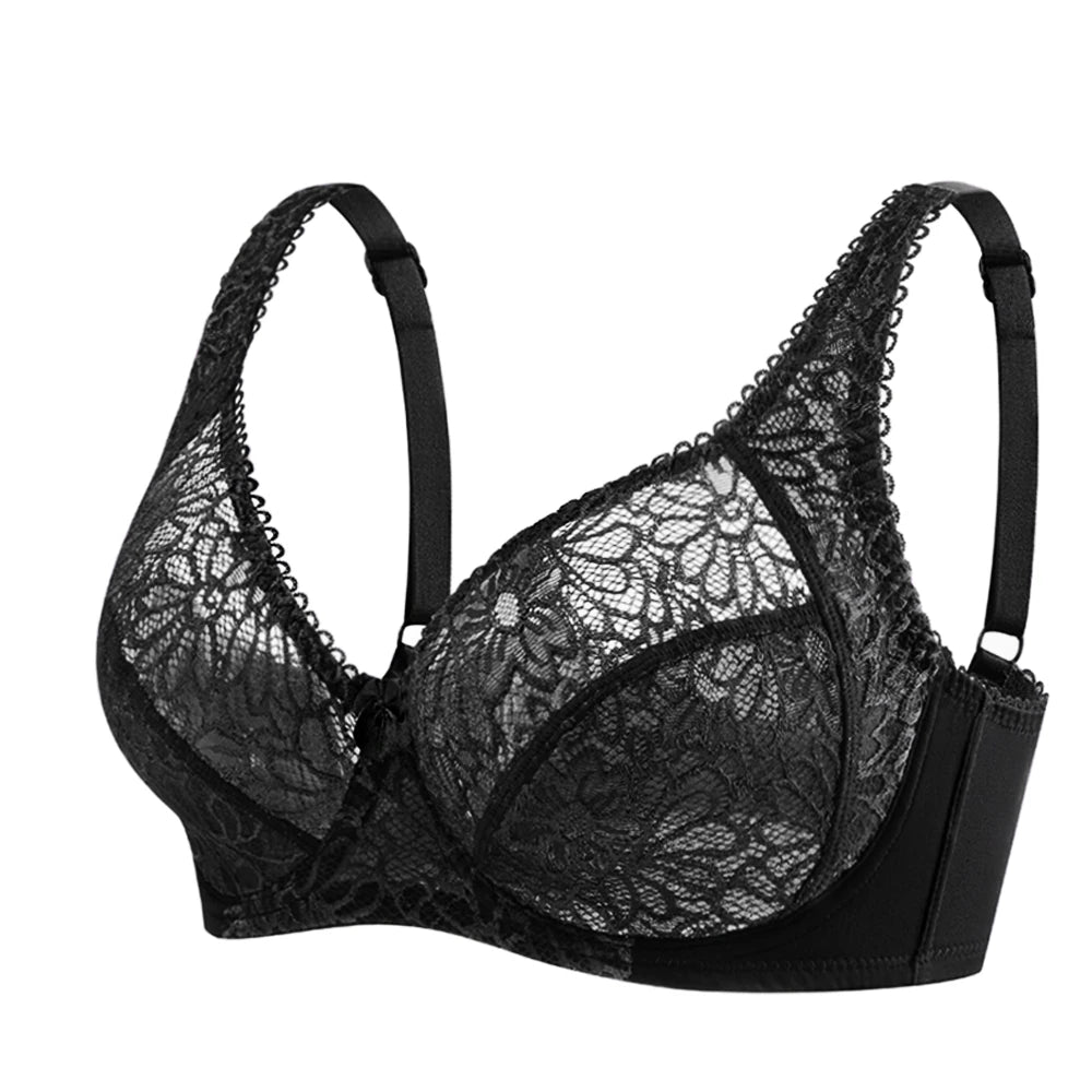 Black lace bra on a white background