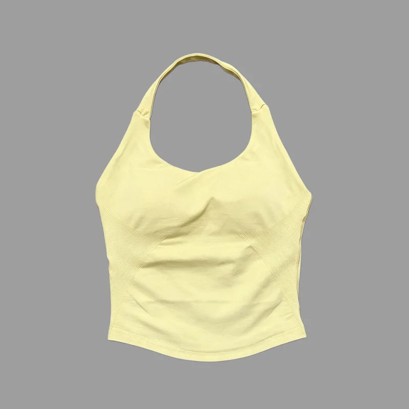 Sports Gym Halter Top Woman Seamless Yoga Tank Removable Chest Pad Push-up Sports Vest Fitness Workout Running Tops