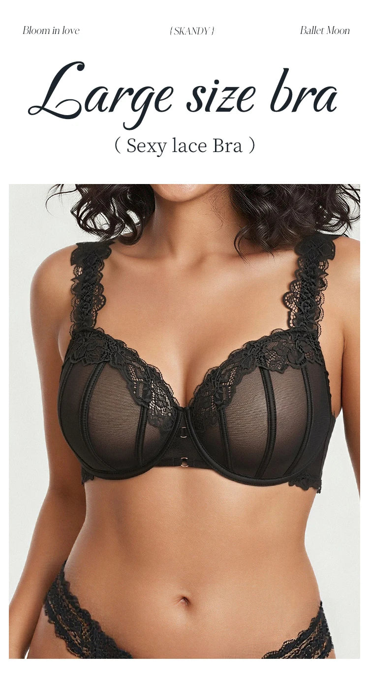 2026 Ultra Thin Mesh Bras Women  Underwire Full Cup Size Lace Bra  Unlined Minimizer  Plus-size Bra Women's Intimates
