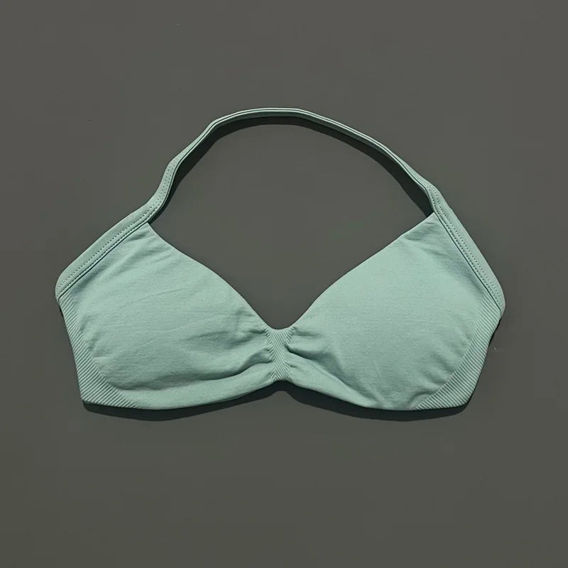 HISTELLO Seamless Strappy Sports Bra – Halter Yoga & Gym Top