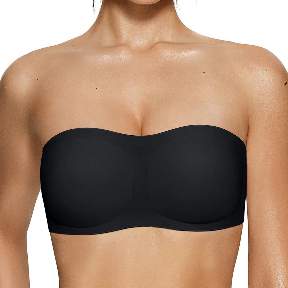 Jelly Push-Up Bandeau Bra – Non-Slip Wireless Padded Seamless Tube Bra