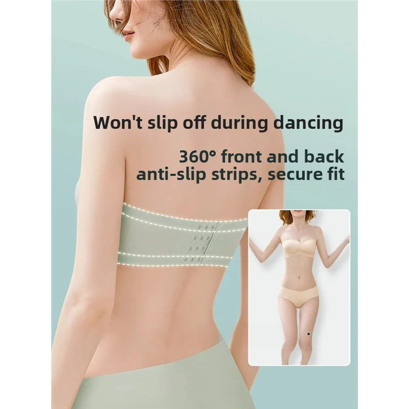 Wireless Anti-Slip Transparent Strap Bra for Women Underwear Wedding Dress Special Use Prevent Exposure Wrap Chest Summer