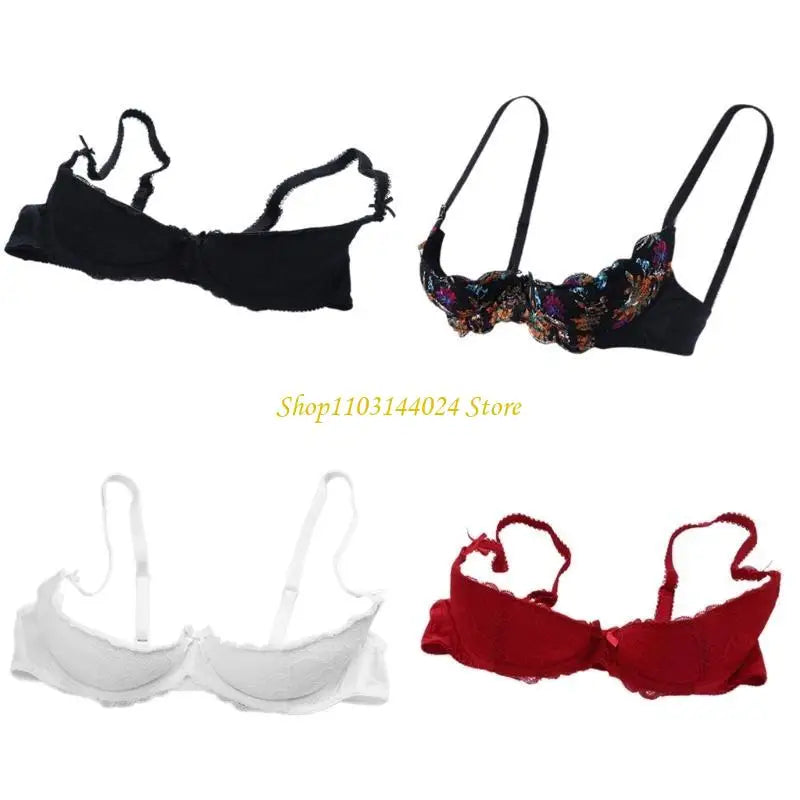 Women's Balconette Bra with Push Up Effect 1/4 Cup Lace Bra Underwired Low Cut Bra Bows Shelf Bra Bralette Lingerie