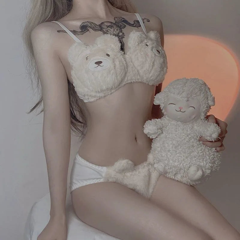 Cute Bear Japanese Lingerie Bra – Plush Cartoon Wire-Free Comfortable