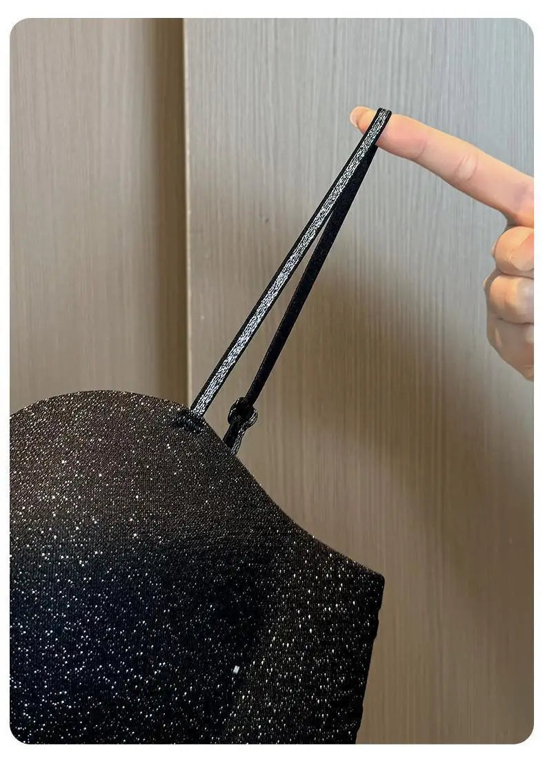 Hot Push Up Bra for Small Bust with Thin Shimmer Straps, Thick Padded Wireless Seamless Bra, Side Support Anti-Droop Lingerie
