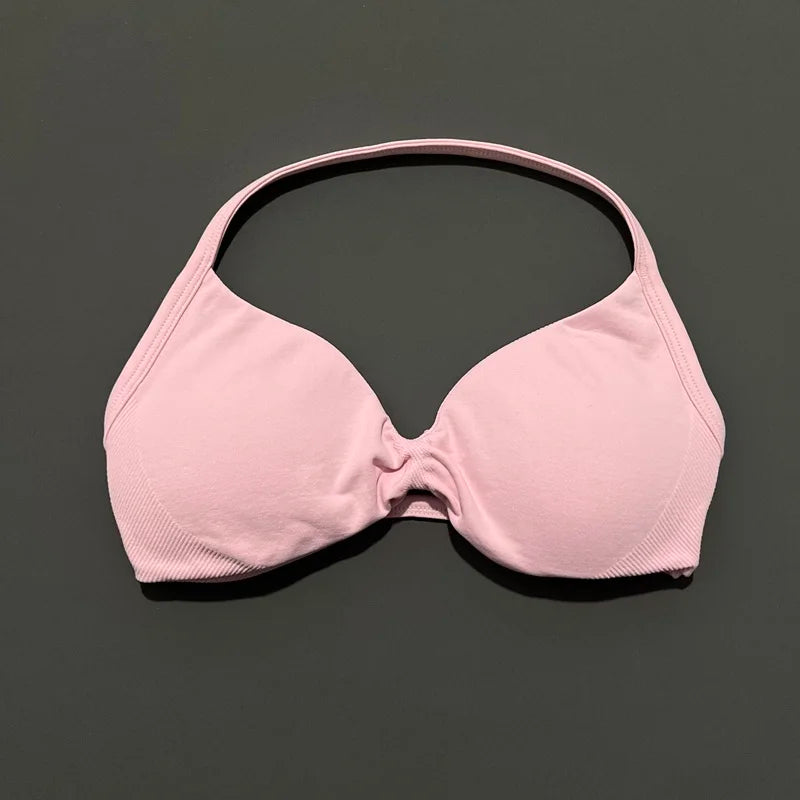 HISTELLO Seamless Strappy Sports Bra – Halter Yoga & Gym Top