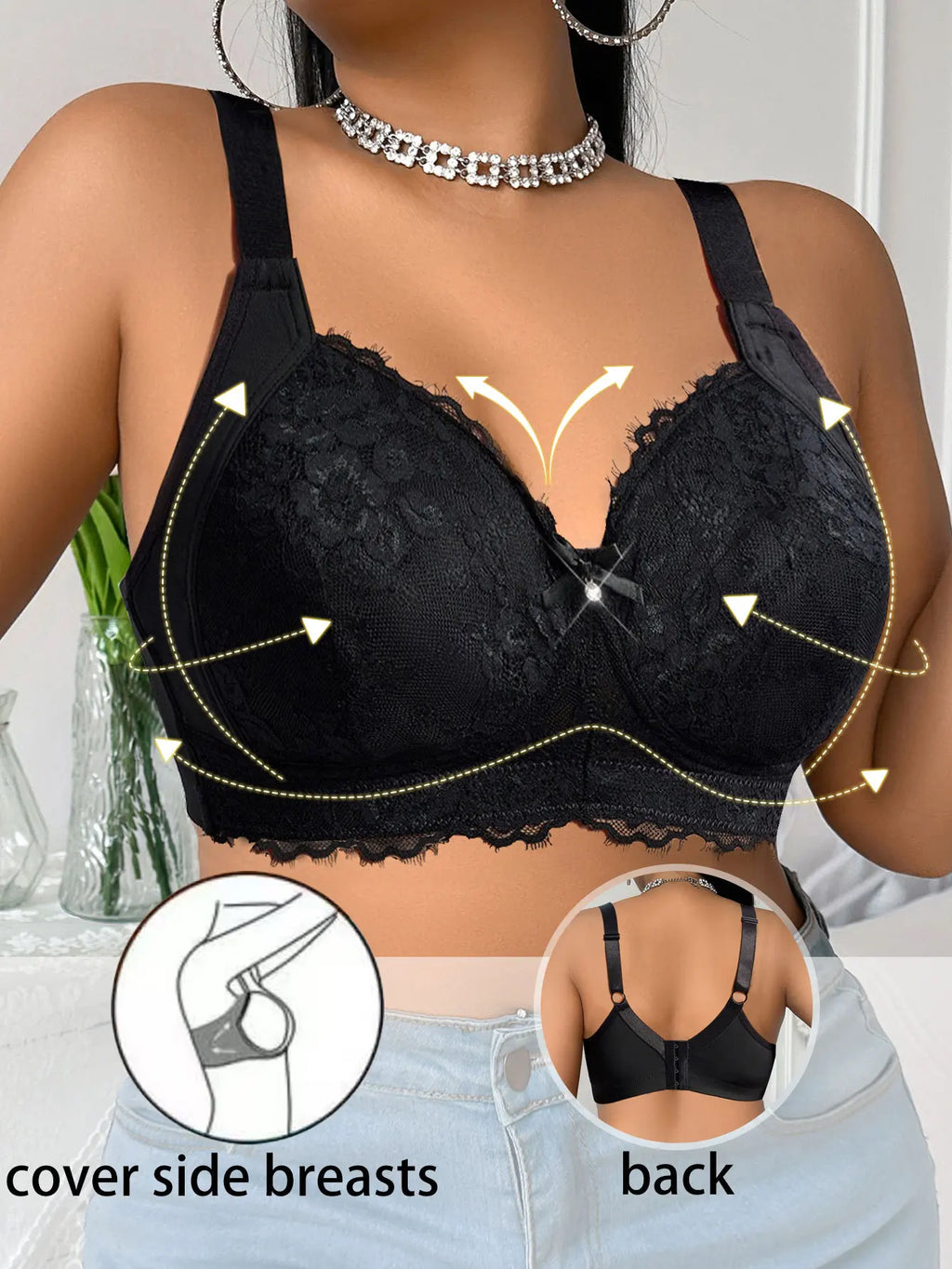 Plus Size Push-Up Plunge Bra – Lace Side Support for Big Bust