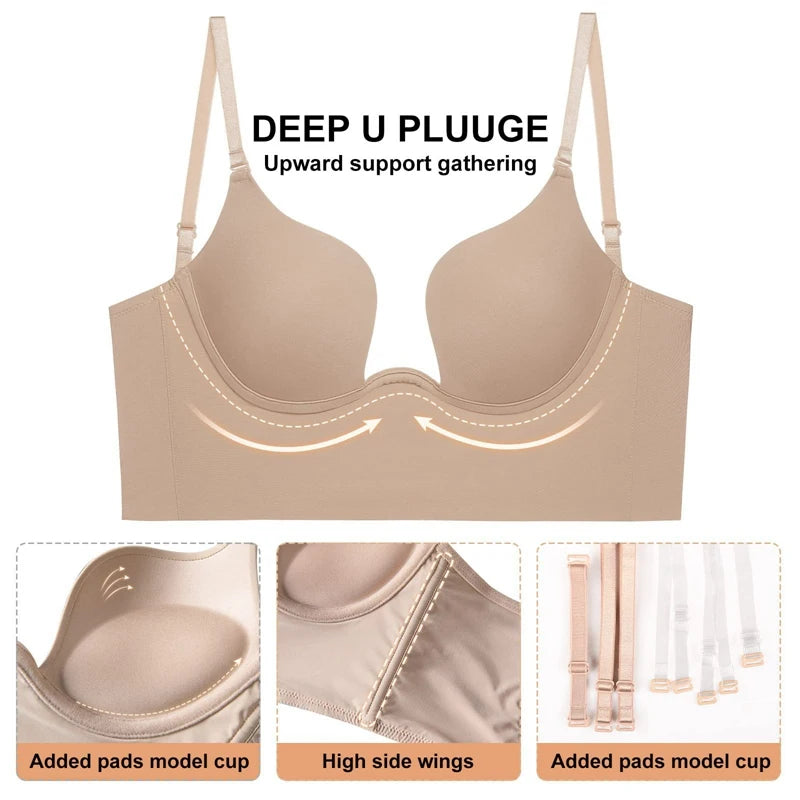 Invisible Deep U Plunge Bra – Backless Strapless (4 Styles)
