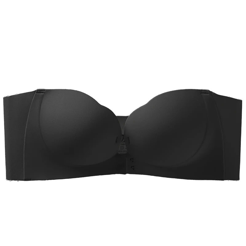 Wireless Strapless Bra Women Double Front Buckle 6Point AntiSlip 3Level 3D Molded Petal Deep V Seamless Multiway Pushup Bra 1PC