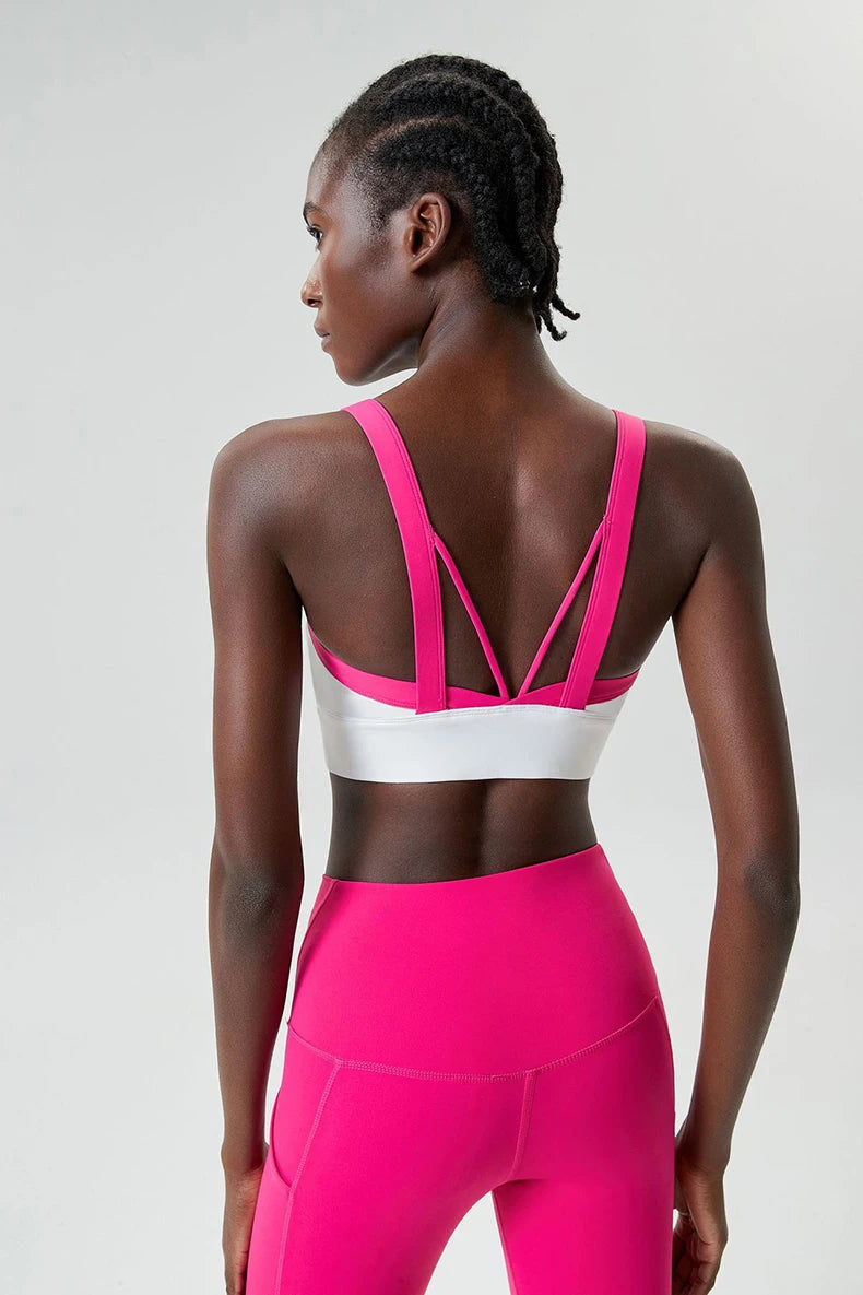 Women Fitness Yoga Bra Stretchy Soft Sexy Back Gym Crop Top Fashion Patchwork Running Top Breathable Quick Dry Sports Underwear