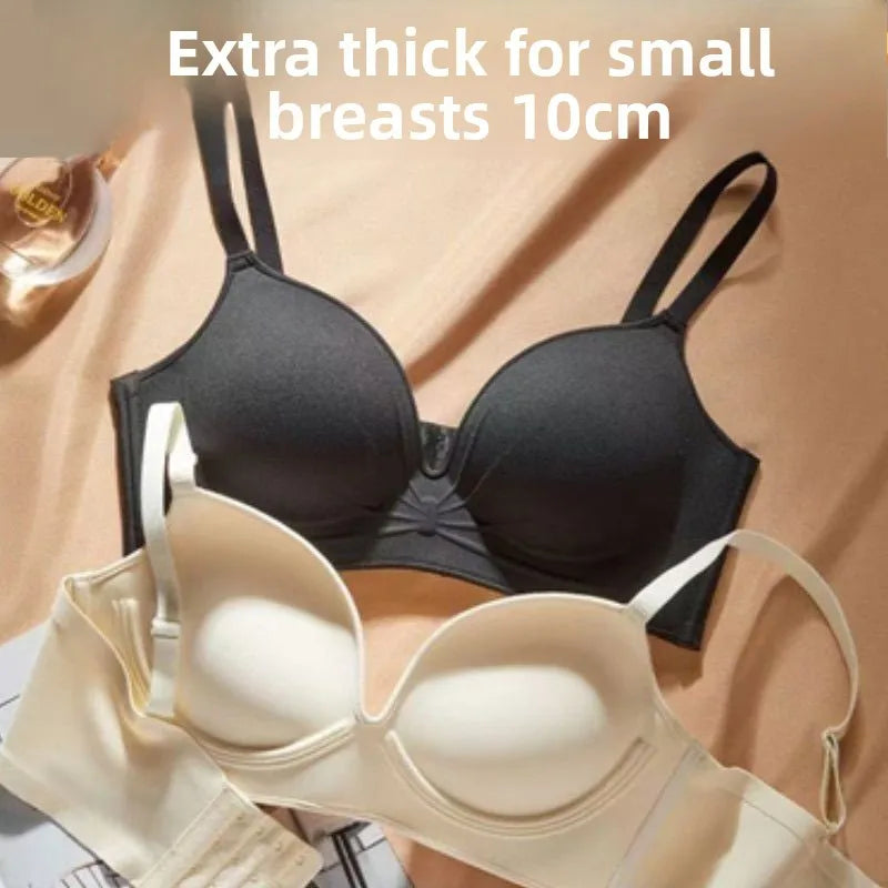 10 cm Extreme Push Up Bra Wireless Seamless T Shirt Bra for AA A Cup Ultra Thick Padded Anti Sagging Side Smoothing Gathers Lift