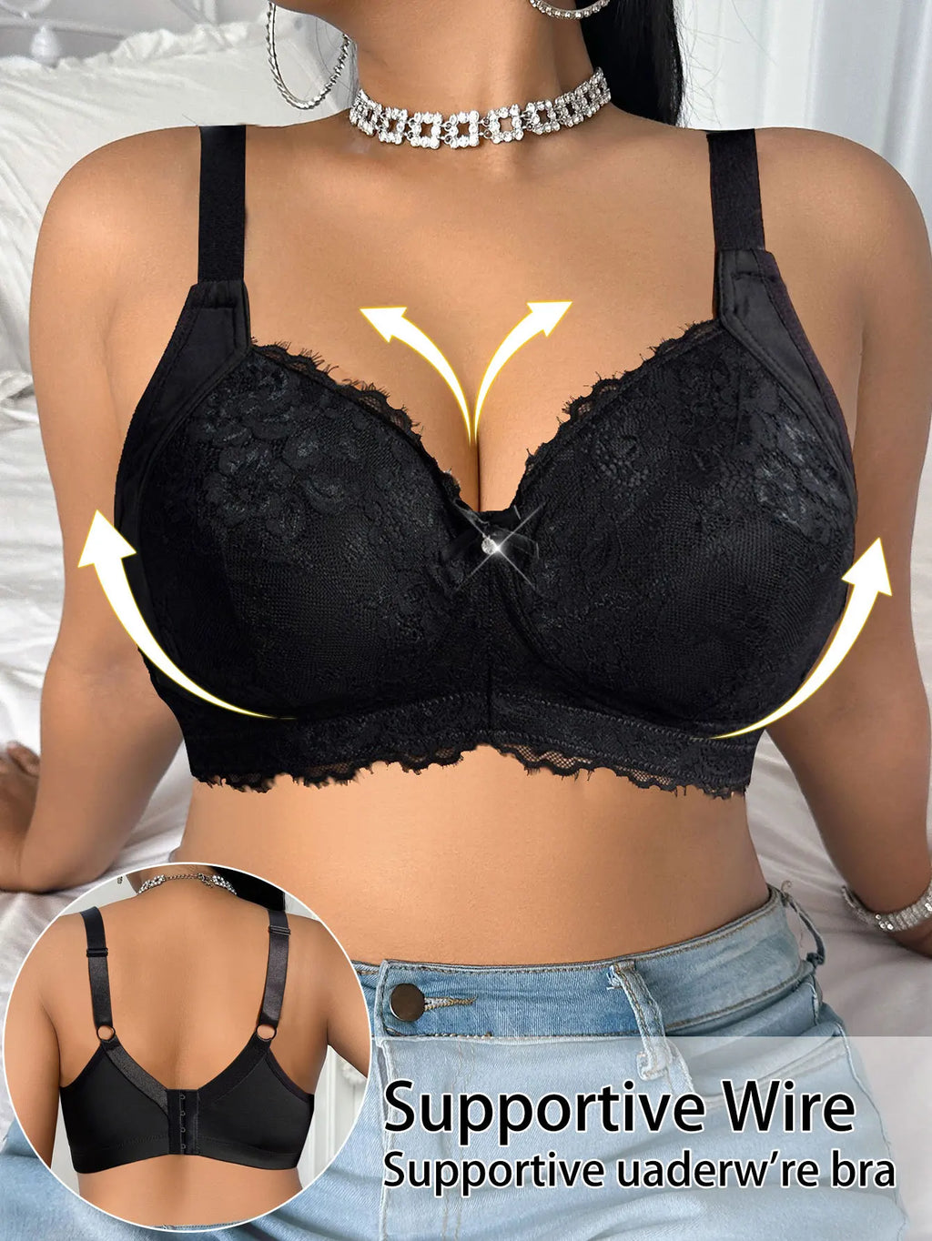 Plus Size Push-Up Plunge Bra – Lace Side Support for Big Bust