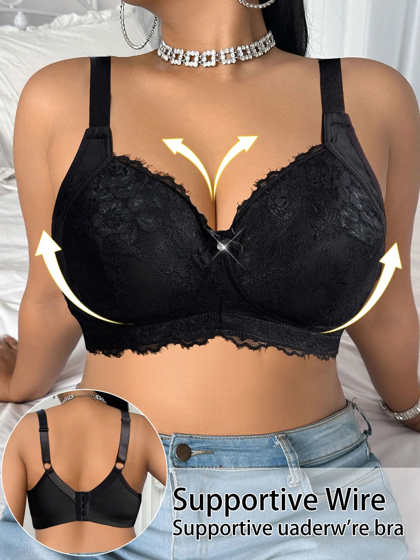 Plus Size Push-Up Plunge Bra – Lace Side Support for Big Bust