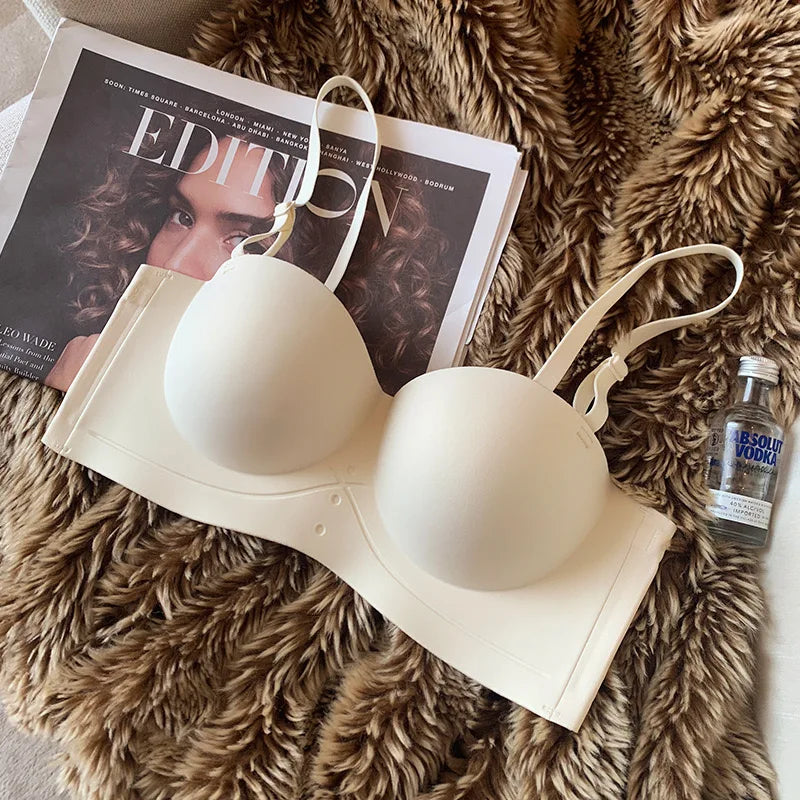 Scarless Half Cup Strapless Bra – Wire-Free Gathering Adjustable Seamless