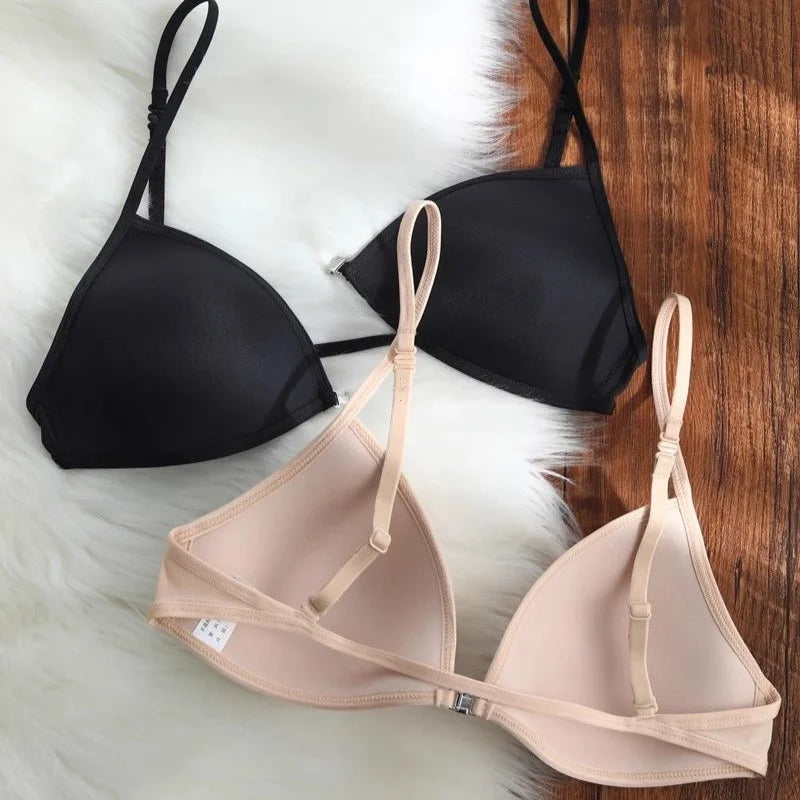 Seamless Triangle Cup Bra – Cross Strap Front Buckle