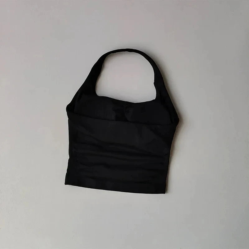 Seamless Halter Neck Yoga Tank Tops for Women Built-in Bra Padded Gym Top Sleeveless Shirt Fitted Backless Workout Clothes