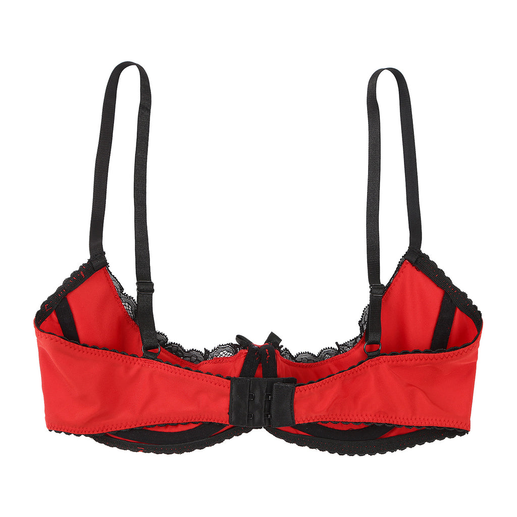 Women Sexy Open Cups Bra Tops Exposed Nipples Balconette Lingerie Contrast Lace Push Up Underwire Brassiere Underwear Nightwear