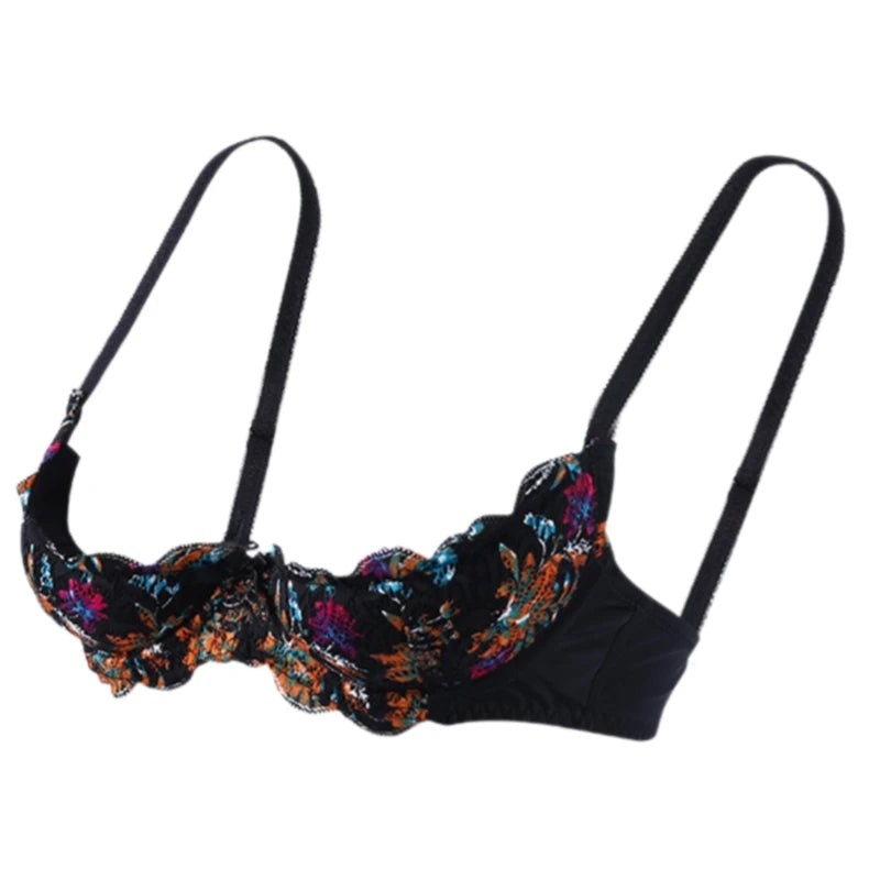 Women's Balconette Bra with Push Up Effect 1/4 Cup Lace Bra Underwired Low Cut Bra Bows Shelf Bra Bralette Lingerie