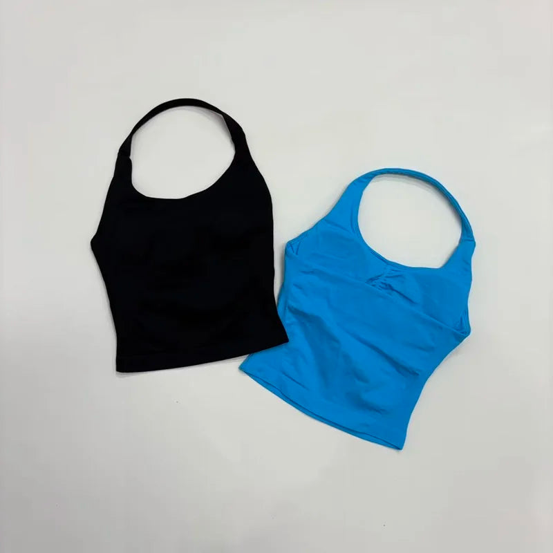 Sports Halter Tank Top Women Seamless Yoga Halter Sports Bra Pilate Fitness Workout Running Top Gym Sports Breathable Top