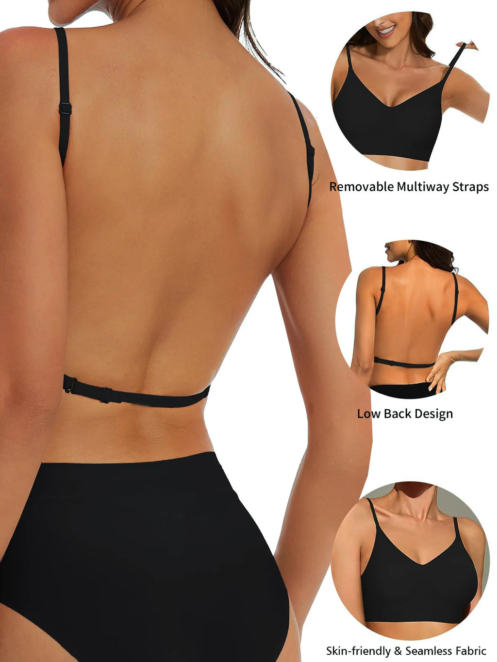 Invisible Deep U Plunge Bra – Backless Strapless Push-Up (S–XXL)