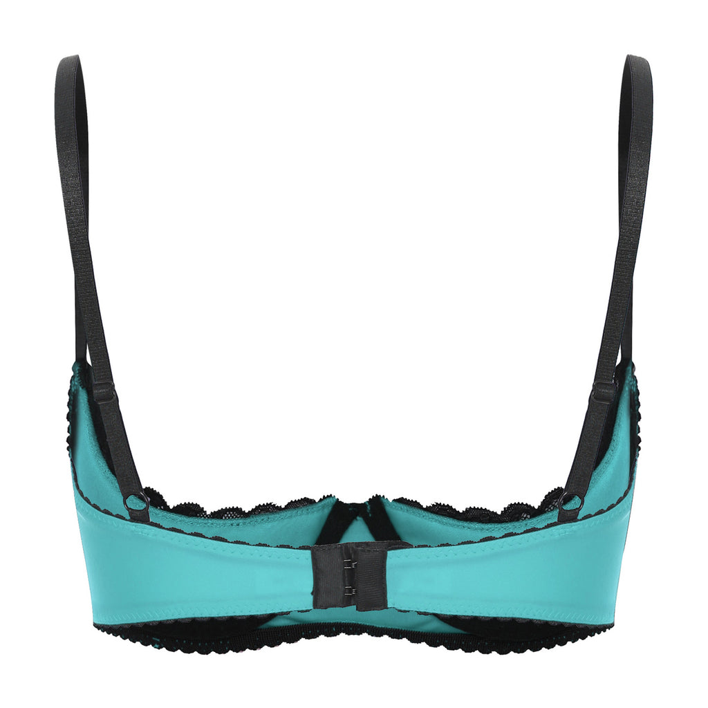 Women Sexy Open Cups Bra Tops Exposed Nipples Balconette Lingerie Contrast Lace Push Up Underwire Brassiere Underwear Nightwear