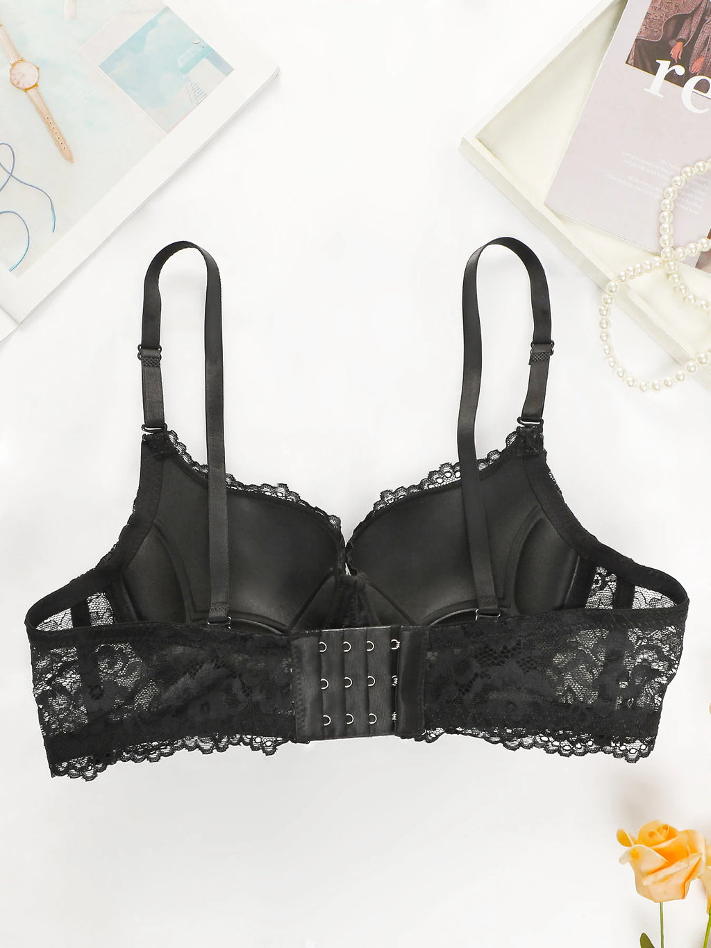 Sexy Black Lace Underwire Bra for Women Push Up Padded Demi Cup Comfortable Full Coverage Lingerie T-Shirt Bras  Daily Wear