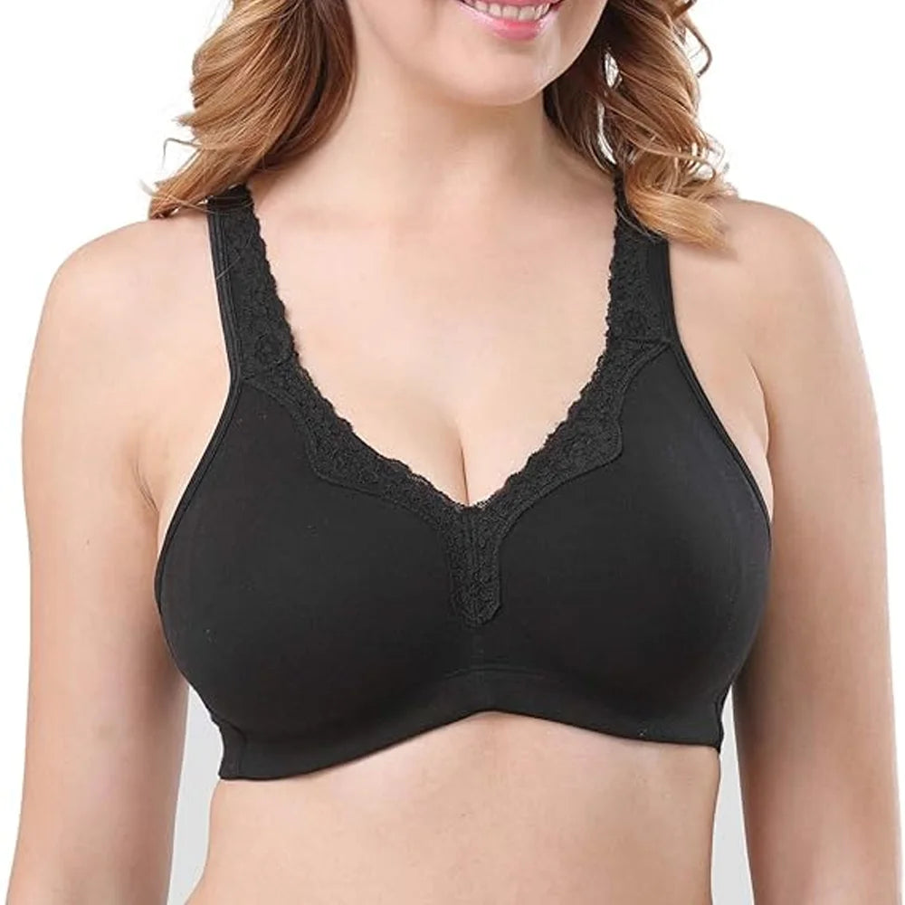 Sheroine Women's Floral Lace Cotton Bra Plus Size Wire-Free Non-Foam Comfort Wide Straps Full Coverage Sleep Underswear