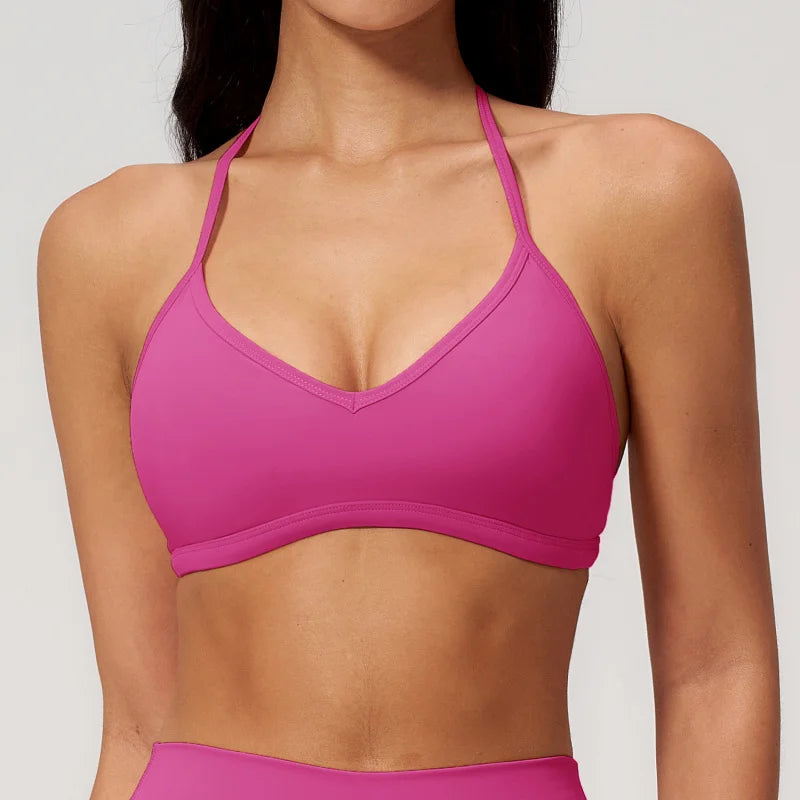 Brushed Halter Neck Yoga Bra – Shockproof Quick-Dry Sports Underwear