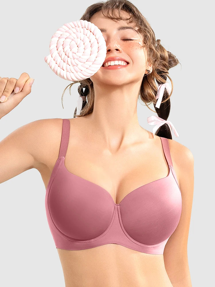 Womens Seamless T-shirt Bra Lightly Padded Contour Support Underwire Female Plus Size Adjustable Lingerie 34 36 38 40 42 C D E F