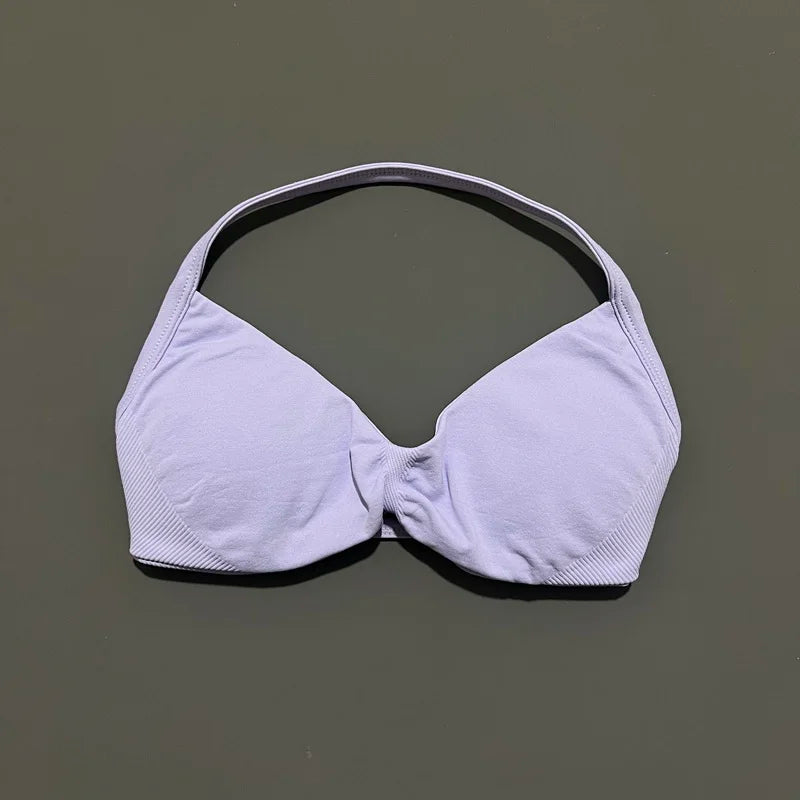 HISTELLO Seamless Strappy Sports Bra – Halter Yoga & Gym Top