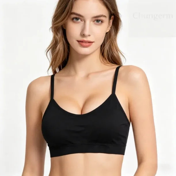 CHUANGERM Women's Seamless Sports Crop Top Wide Letter Straps Wireless Back Comfortable Yoga Fitness Workout