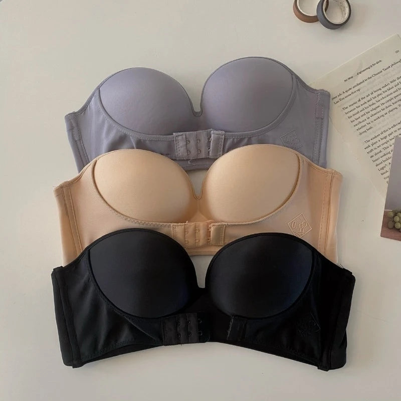 FINETOO Front Closure Strapless Bra – Wireless One-Piece Invisible Push-Up