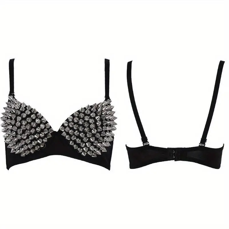 Sexy Lingerie Underwear Bras for Women,Steampunk Spike Studs Bra Top Wireless Bra, Fashion Hot Bras for Nightclub Party Bar
