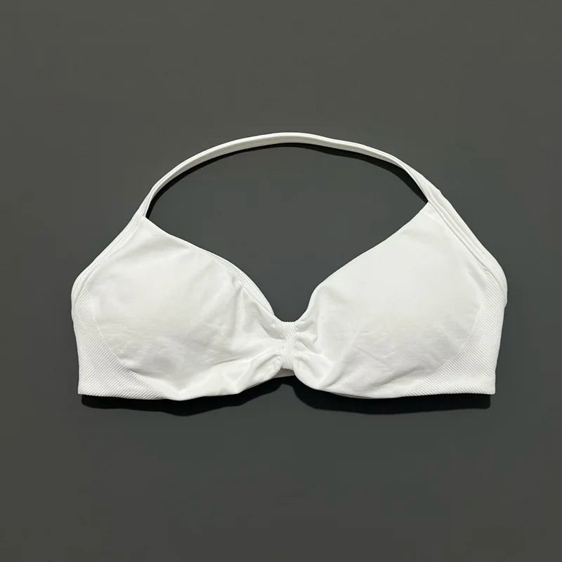 HISTELLO Strappy Sports Bra – High Support Scrunch Push-Up Halter