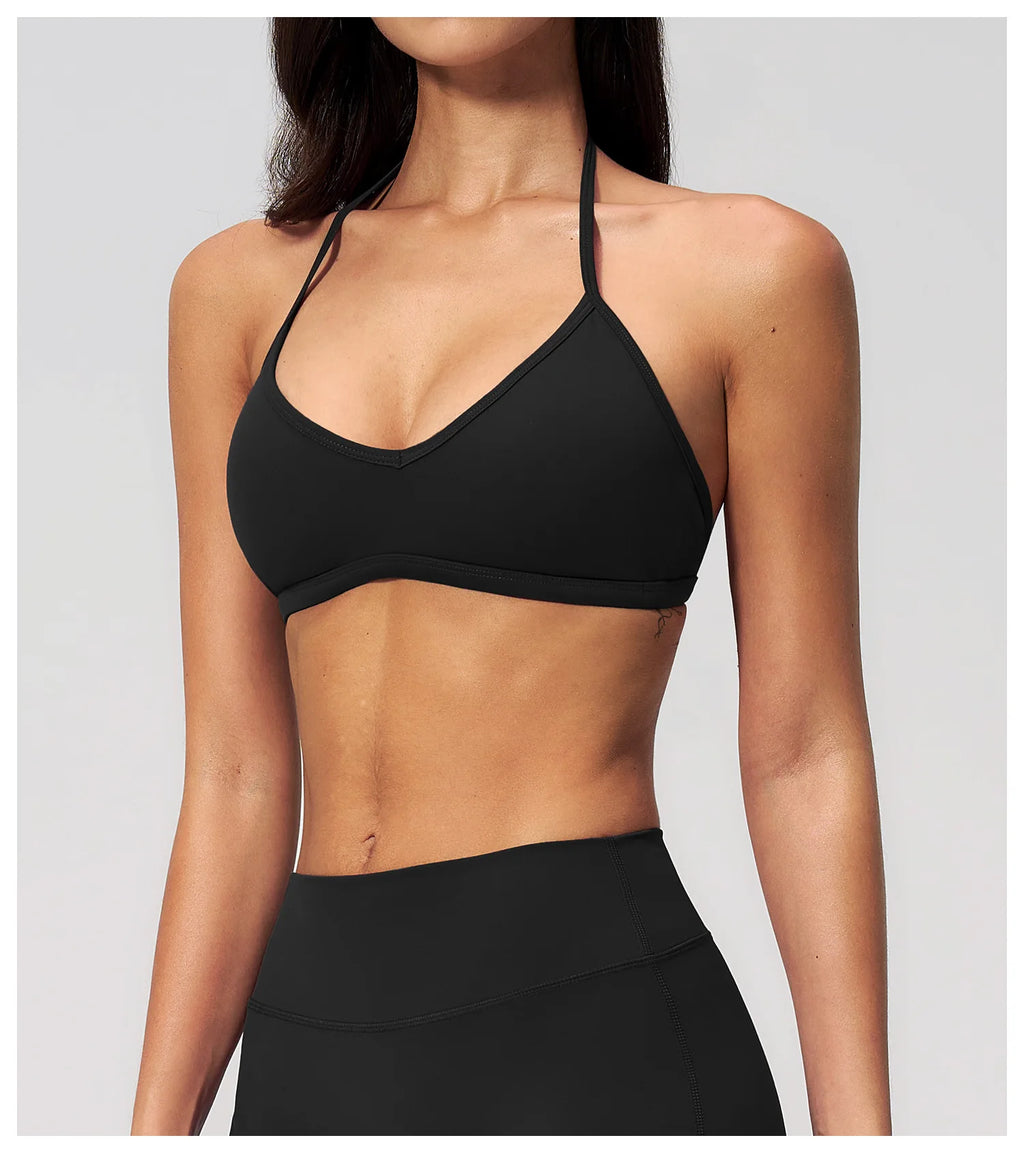 Brushed Halter Neck Yoga Bra – Shockproof Quick-Dry Sports Underwear