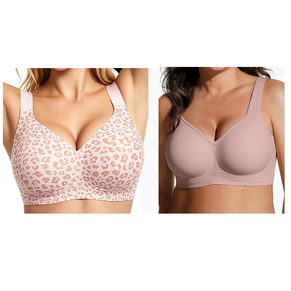 Women's Seamless Jelly Soft Support Bra Leopard Print Wire-Free Full Cup Thin Plus Size Bra Breathable Push Up Bra Large Bust