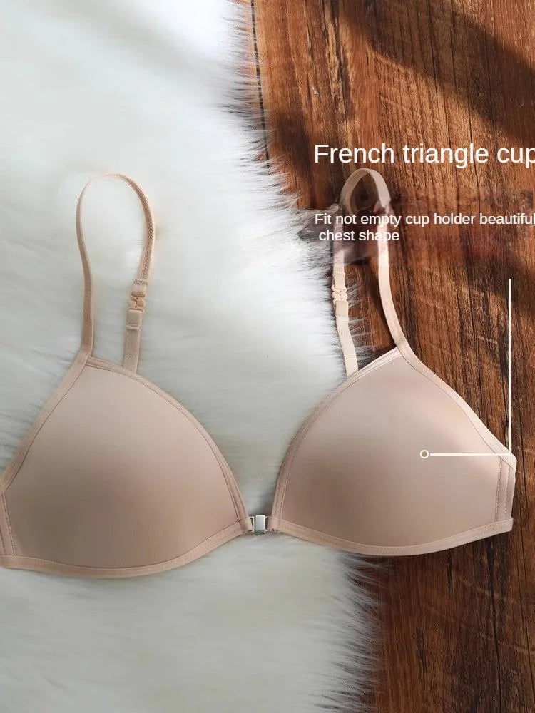 Seamless Triangle Cup Bra – Cross Strap Front Buckle
