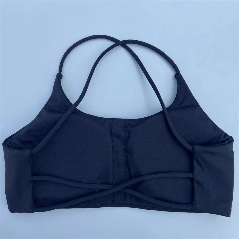 Cross Back Hollow Yoga Sports Bra – Push-Up Chest Pad Fitness Gym Top