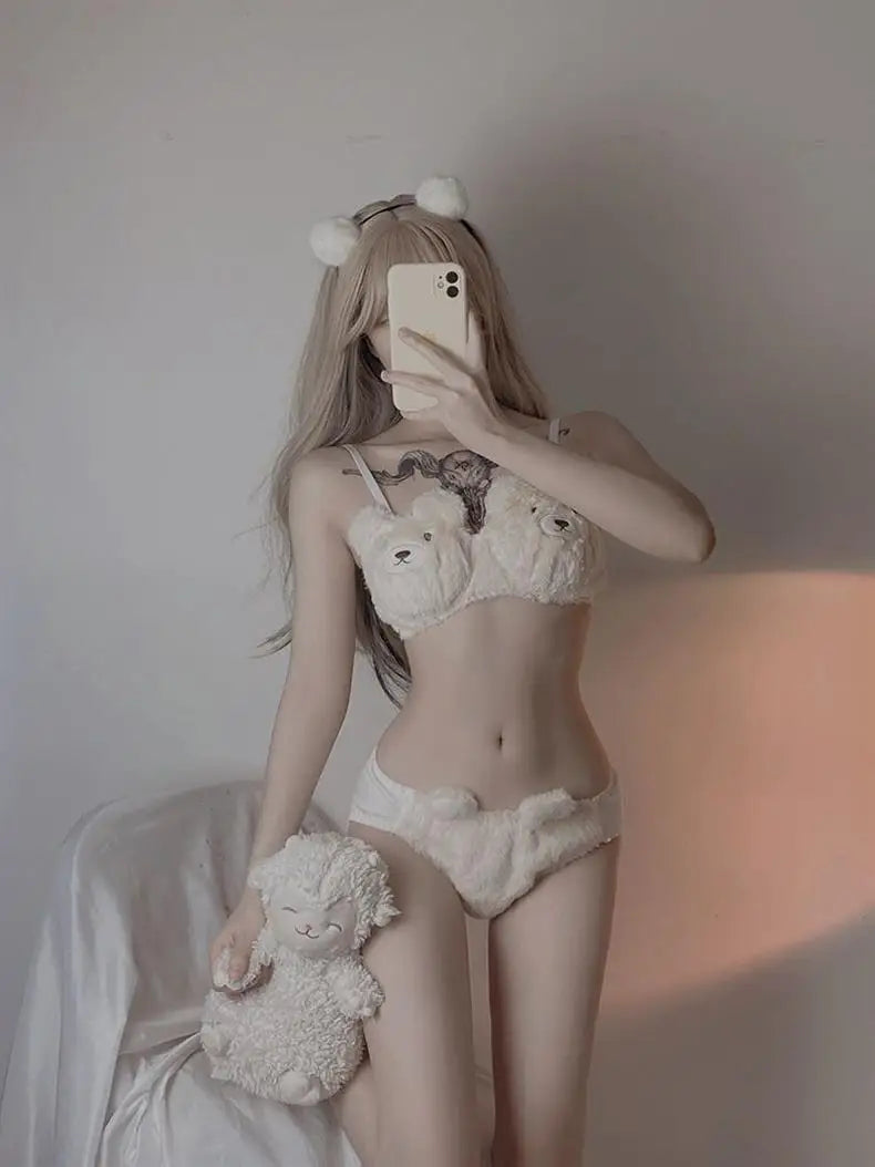 Cute Bear Japanese Lingerie Bra – Plush Cartoon Wire-Free Comfortable
