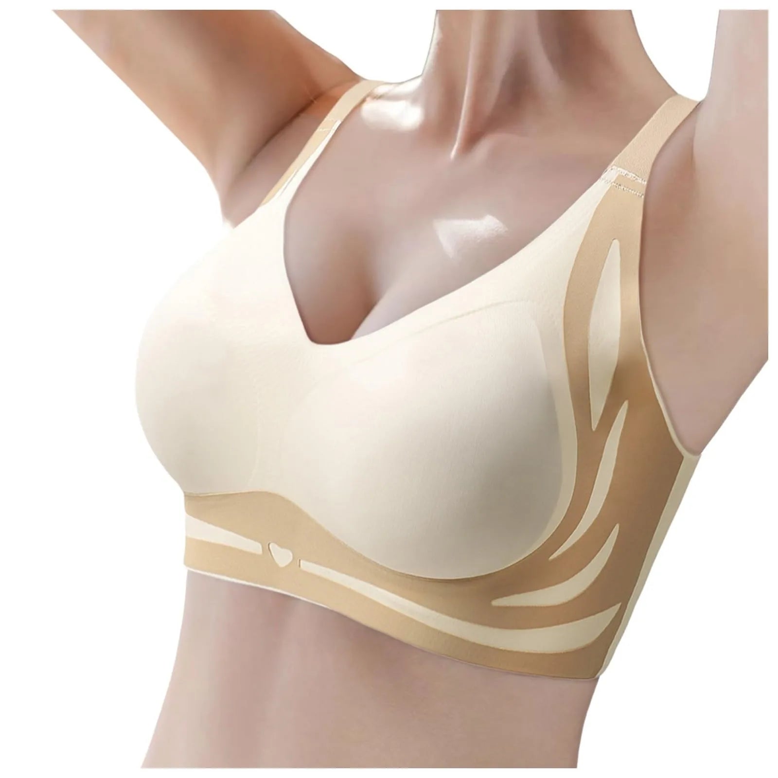 Adjustable V-Neck Wireless Push-Up Bra – Anti-Sagging Cotton Half Cup 34–44