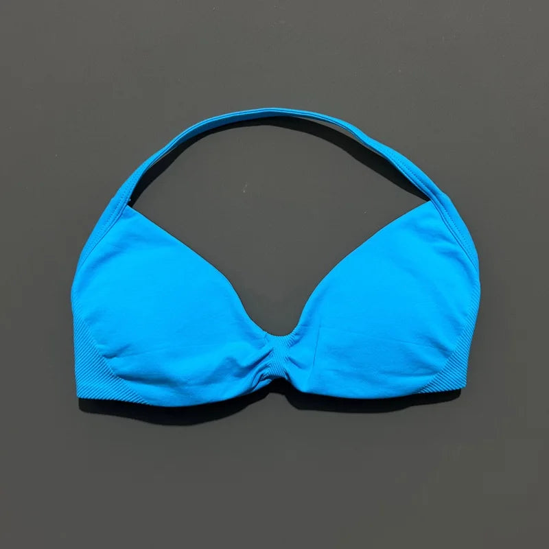 HISTELLO Strappy Sports Bra – High Support Scrunch Push-Up Halter