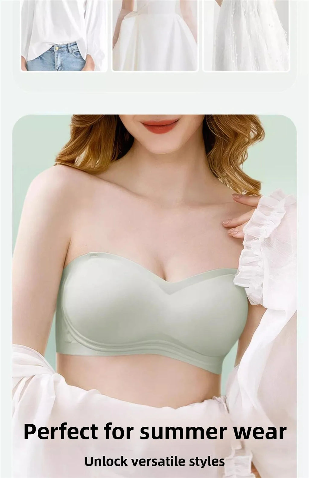 Wireless Anti-Slip Transparent Strap Bra for Women Underwear Wedding Dress Special Use Prevent Exposure Wrap Chest Summer