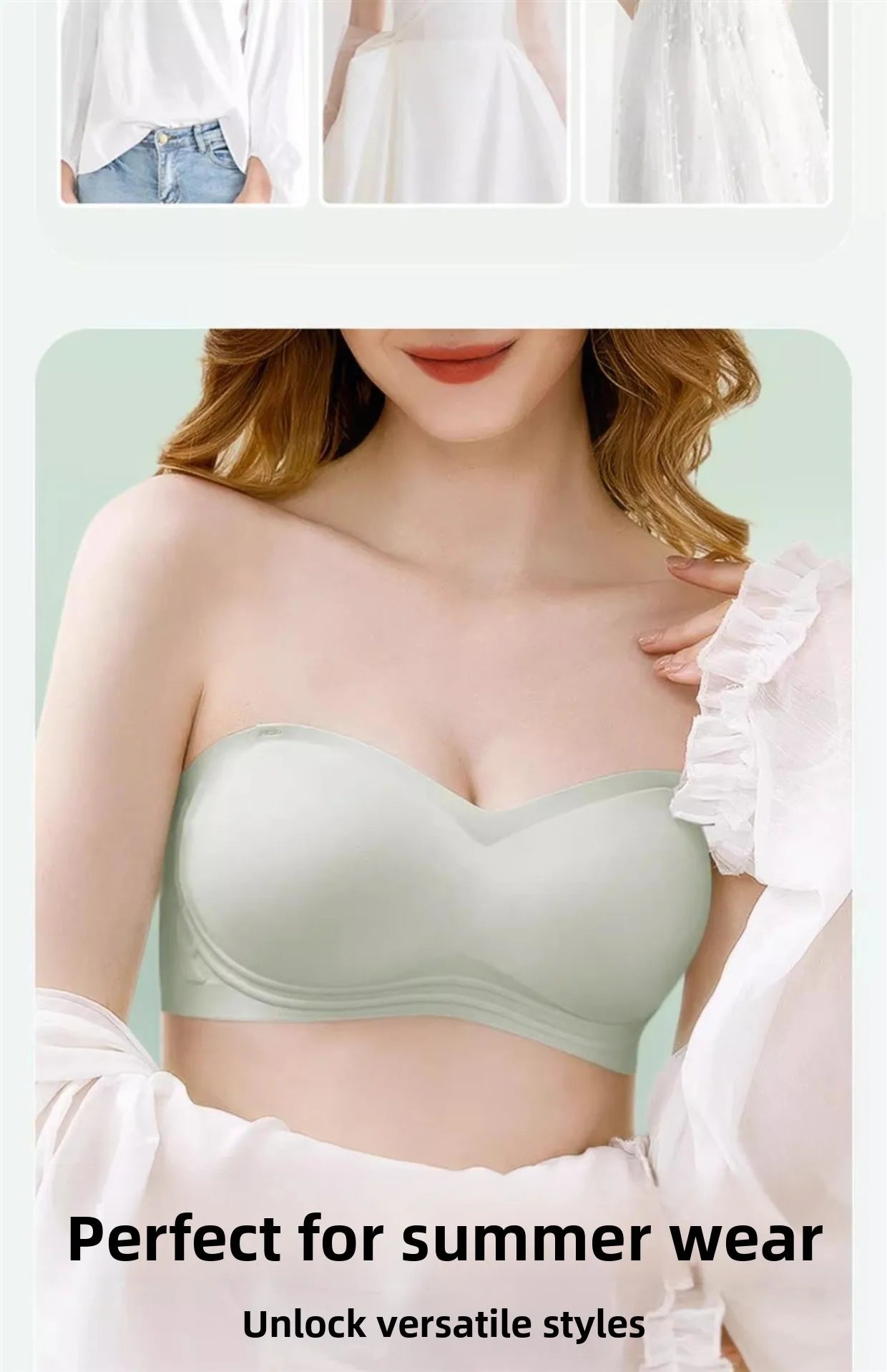 Wireless Anti-Slip Transparent Strap Bra for Women Underwear Wedding Dress Special Use Prevent Exposure Wrap Chest Summer