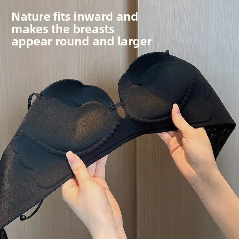 Hot Push Up Bra for Small Bust with Thin Shimmer Straps, Thick Padded Wireless Seamless Bra, Side Support Anti-Droop Lingerie
