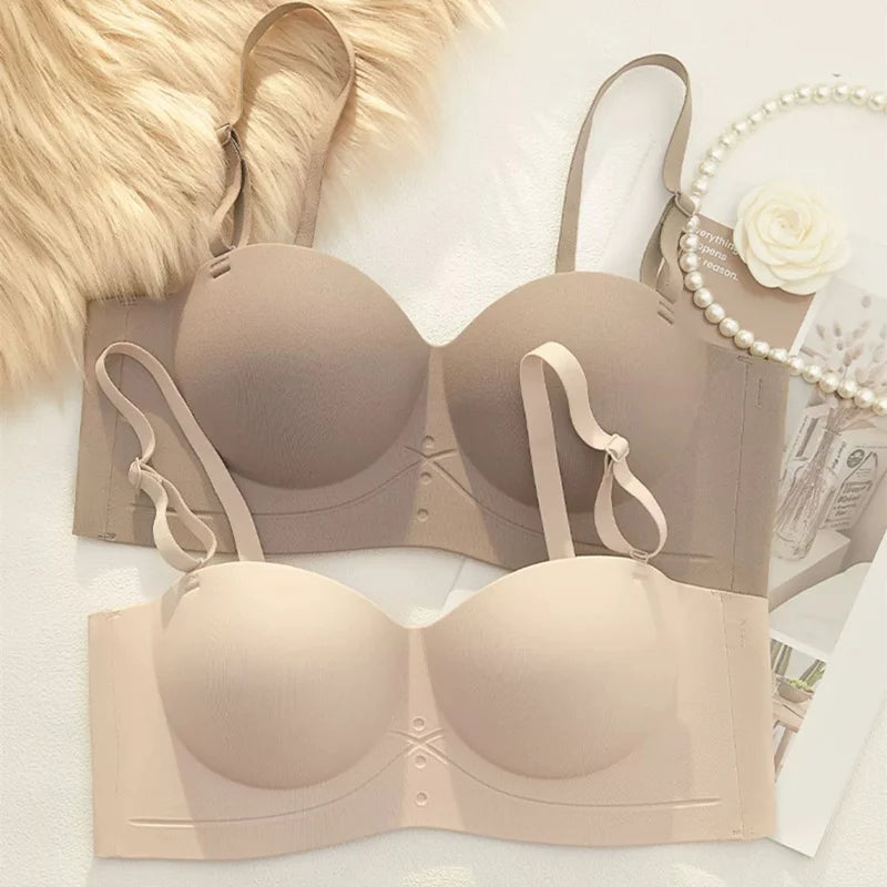 Scarless Half Cup Strapless Bra – Wire-Free Gathering Adjustable Seamless