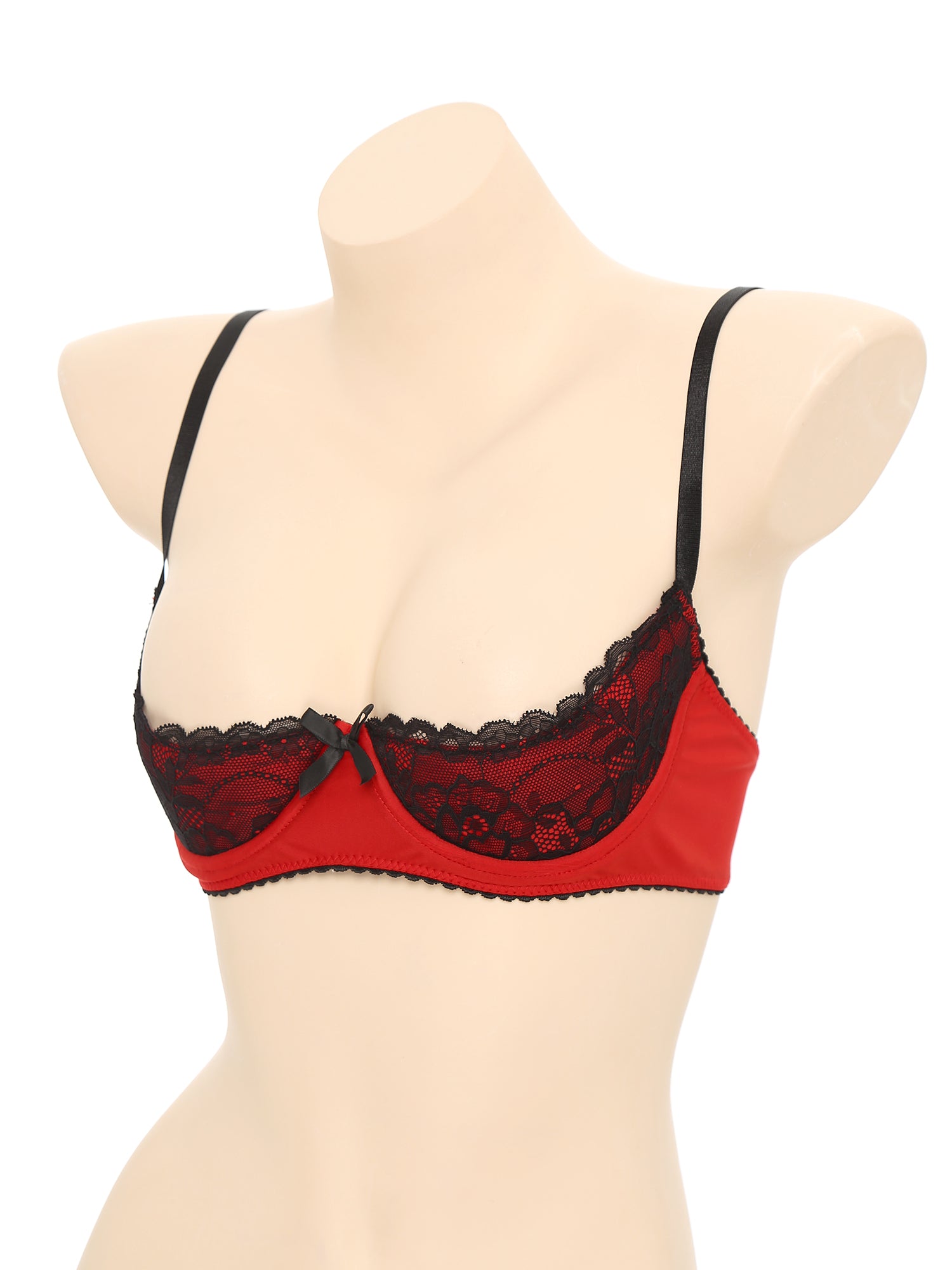 Women Sexy Open Cups Bra Tops Exposed Nipples Balconette Lingerie Contrast Lace Push Up Underwire Brassiere Underwear Nightwear