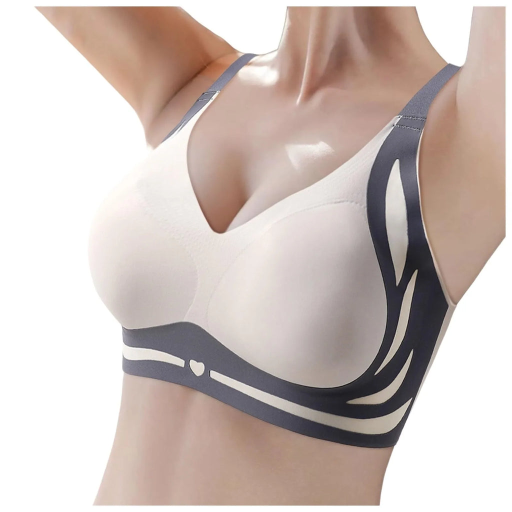 Adjustable V-Neck Wireless Push-Up Bra – Anti-Sagging Cotton Half Cup 34–44